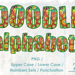 Sublimation Doodle Stitch Font Retro Mandala - Digital Download - Sublimation PNG - PNG Clipart Bundle Alphabet Pack - Letters & Numbers