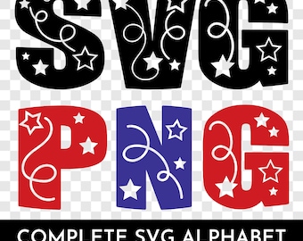 Party Stars Alphabet SVG, PNG Bundle, Numbers, Scrapbooking (Digitaler Download)