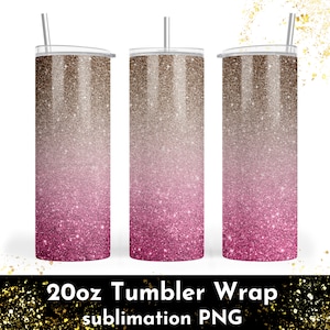 Pink Glitter Tumbler wrap - 20oz Skinny Tumbler Wrap - Tumbler PNG - Sublimation Design - Pink and gold glitter PNG - Straight & tapered