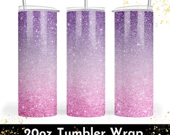 Purple Pink Glitter Ombre Tumbler Wrap - 20oz Skinny Tumbler Sublimation Design (PNG)