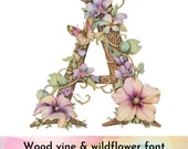 Floral alphabet PNG, A-Z wildflower clipart designs, watercolor alphabet for weddings, nursery wall art, tumblers, tees scrapbooking & more!