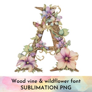 Alphabet floral PNG, dessins clipart fleurs sauvages de A à Z, alphabet aquarelle pour mariages, art mural pour chambre d'enfant, gobelets, t-shirts pour scrapbooking et plus encore !