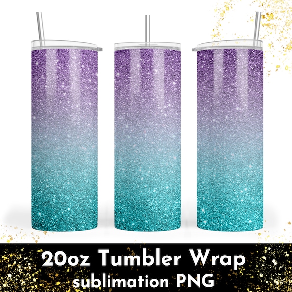 Purple Turquoise Glitter Ombre 20oz Skinny Tumbler Wrap Sublimation PNG - Tumbler PNG - Sublimation Design - Digital Design