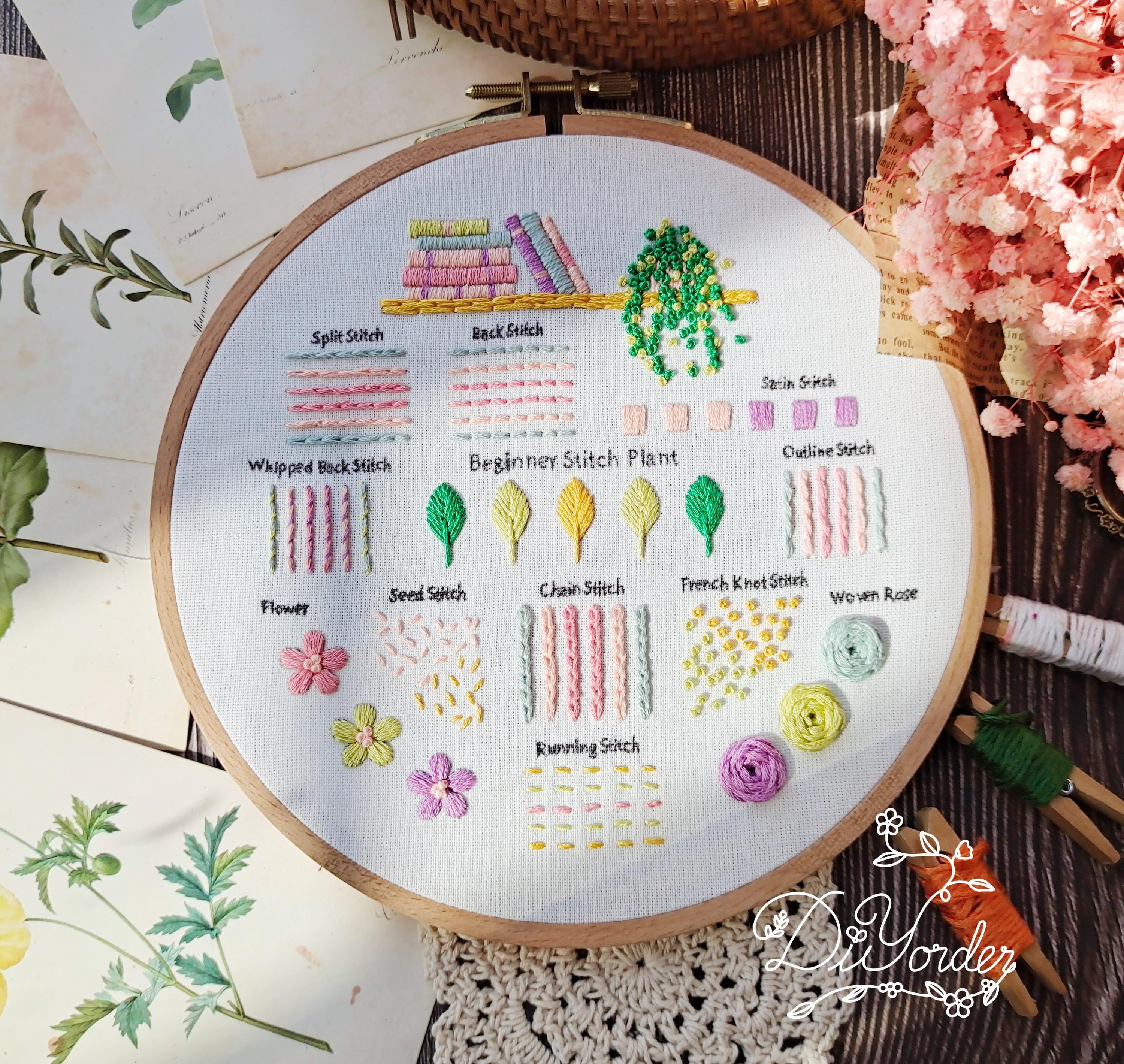 レインボー刺繍スターターキット：ステッチサンプラーパターン（初心者