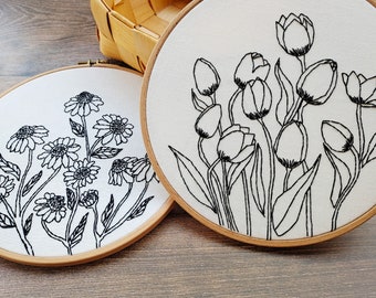 Floral Hand Embroidery DIY Craft Kit: Pre-Printed Fabric
