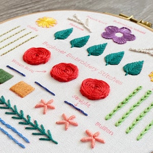 Rainbow Beginner kit-Hand embroidery stitch sampler-Embroidery starter kit-Embroidery beginner kit-Embroidery Pattern-birthday gift-handmade image 6