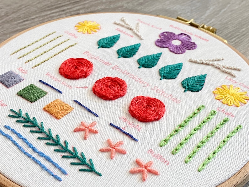 Rainbow Beginner kit-Hand embroidery stitch sampler-Embroidery starter kit-Embroidery beginner kit-Embroidery Pattern-birthday gift-handmade image 6