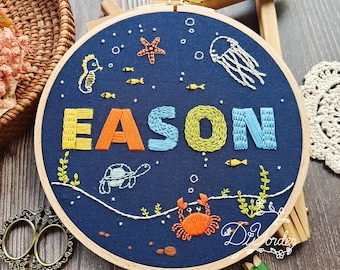 Boy's Name Embroidery Kit: DIY Personalized Floral Embroidery