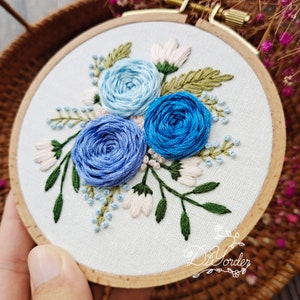 Blue Rose Flower Embroidery  Kit- Wedding Embroidery Kit- Modern Floral Flower Pattern- Embroidery- Birthday Gift-craft-gift to her