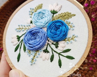 Blue Rose Flower Embroidery  Kit- Wedding Embroidery Kit- Modern Floral Flower Pattern- Embroidery- Birthday Gift-craft-gift to her