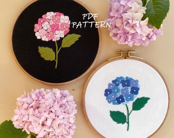 Hydrangea Embroidery Pattern: Beginner DIY Kit (PDF Download)
