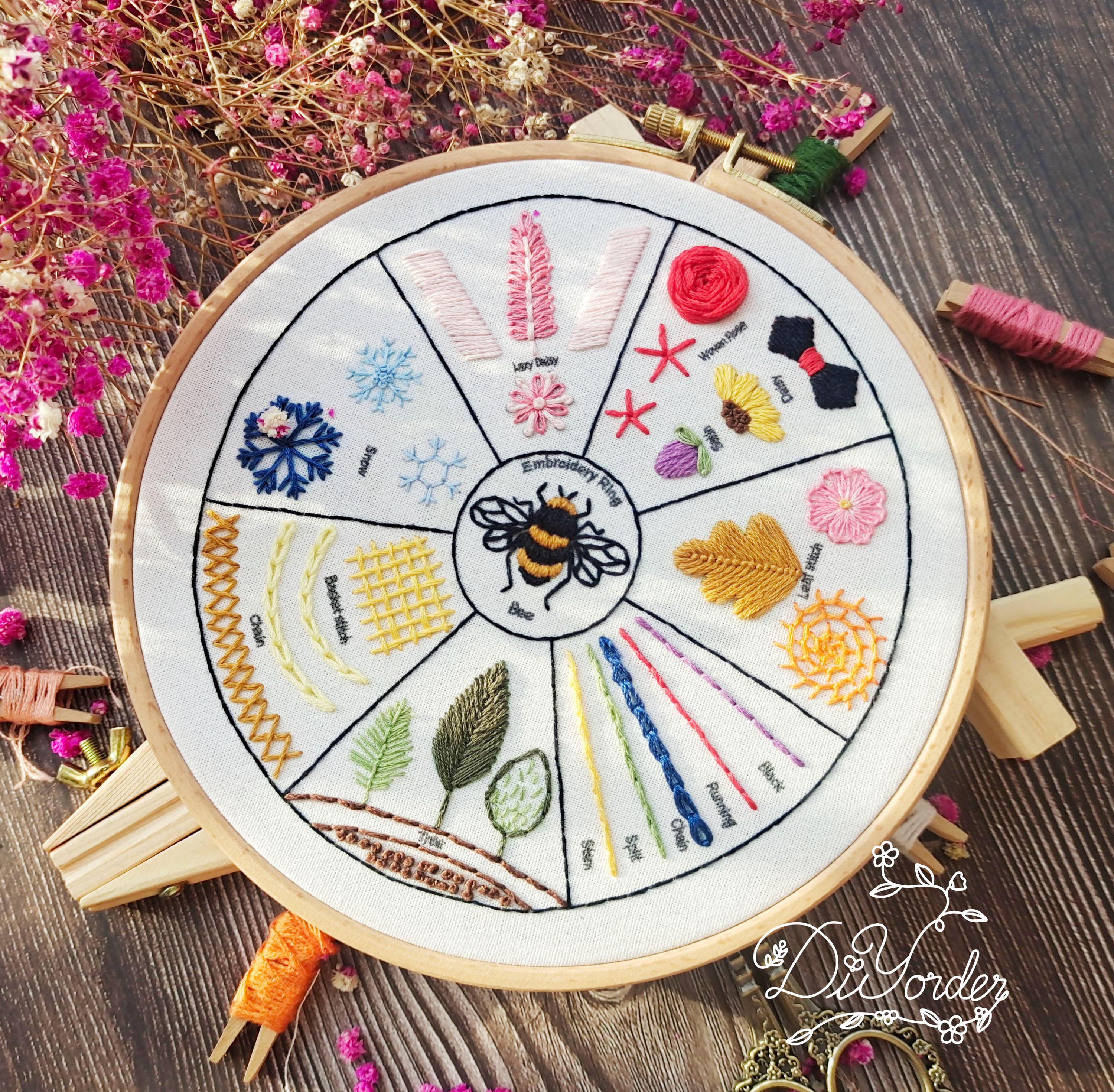 レインボー刺繍スターターキット：ステッチサンプラーパターン（初心者