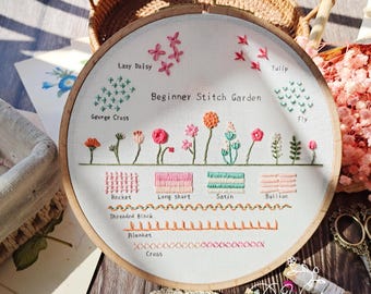 レインボー刺繍スターターキット：ステッチサンプラーパターン（初心者