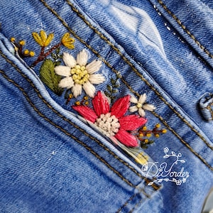 Purple Flower Pocket Embroidery Kit-embroidery Stitch on Jeans ...