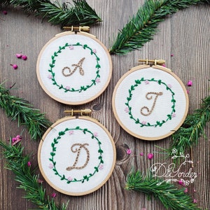 letter Embroidery kit- Embroidery Letter -Floral Alphabet Embroidery--Birthday Gift-hoop art-gift-handmade craft-Ornament Embroidery Kit