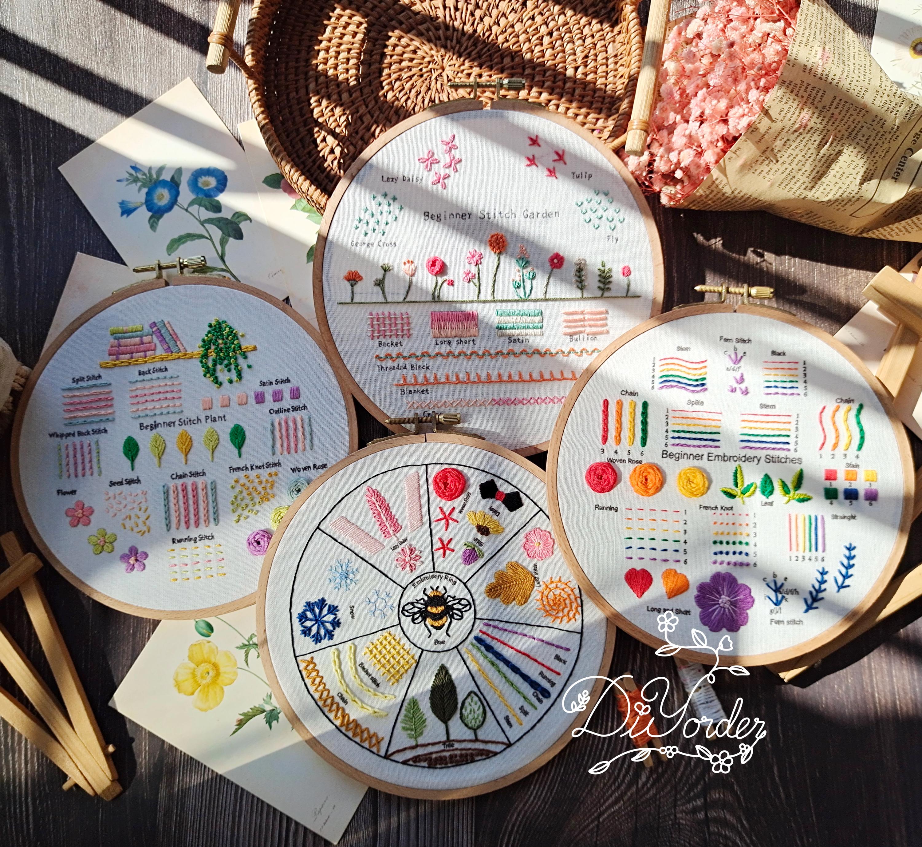 レインボー刺繍スターターキット：ステッチサンプラーパターン（初心者