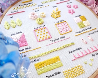 レインボー刺繍スターターキット：ステッチサンプラーパターン（初心者