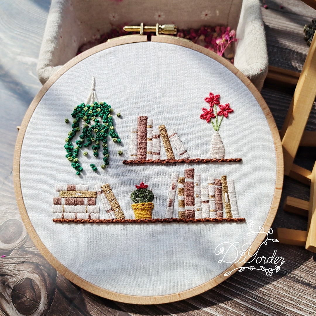 Bookshelf Embroidery Kit: Floral Book Nook Needlework Craft - Etsy