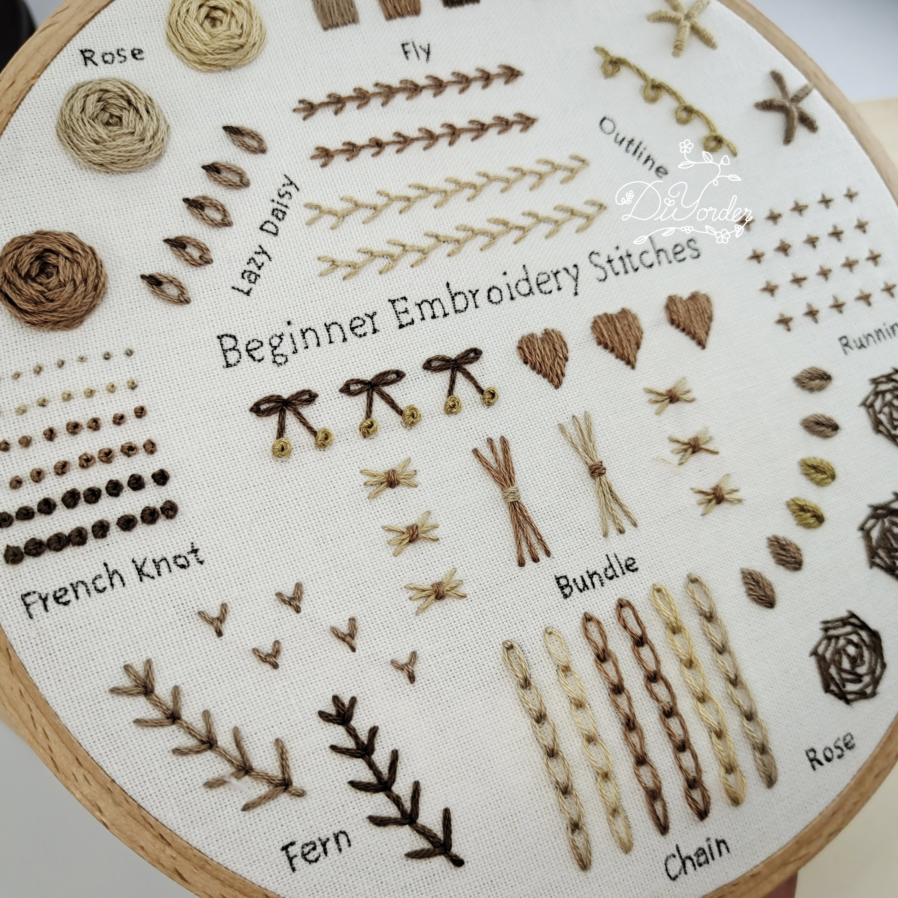 レインボー刺繍スターターキット：ステッチサンプラーパターン（初心者
