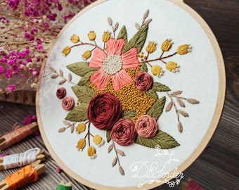 Red Rose Embroidery Kit- Hand Embroidery Kit- Modern Floral Flower Pattern- Pre Print Fabric- Birthday Gift- Needlework- Hoop Art-embroidery