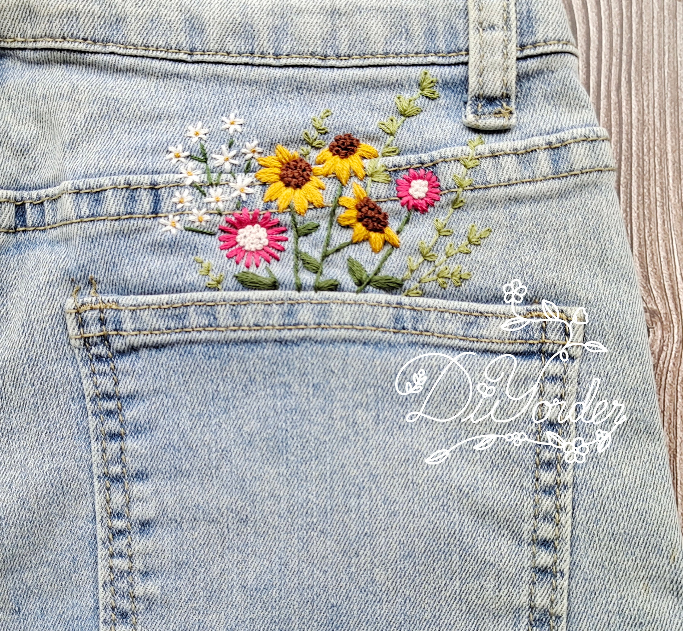 Sunflower Pocket Flower Kit-hand Embroidery Stitch on Jeans