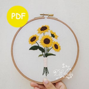 Sunflower Bouquet Embroidery Pattern: Beginner DIY (PDF Pattern)