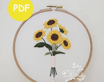 Sunflower Embroidery Pattern, Beginner Embroidery PDF, Flower Embroidery, PDF Embroidery Pattern, Digital Instant download, Bouquet flower