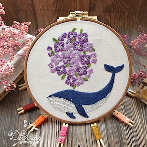 DIY Whale Embroidery Kit: Pre-Printed Fabric, Needlework Craft