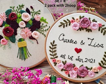 Bouquet Flower Embroidery -Embroidery Kit Flower-Embroidery kit Funny- Wedding gift- Wall Decoration-Needlework Kit-hoop stand-Birthday Gift