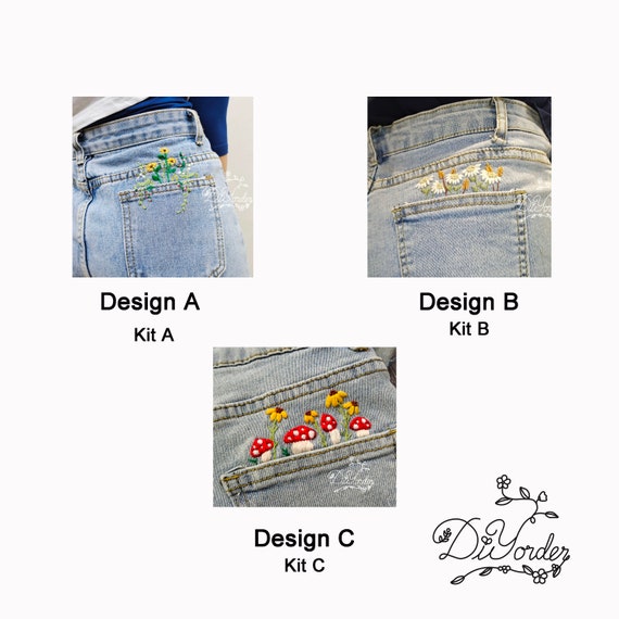 Mushroom Pocket Flower Kit-hand Embroidery Stitch on Jeans