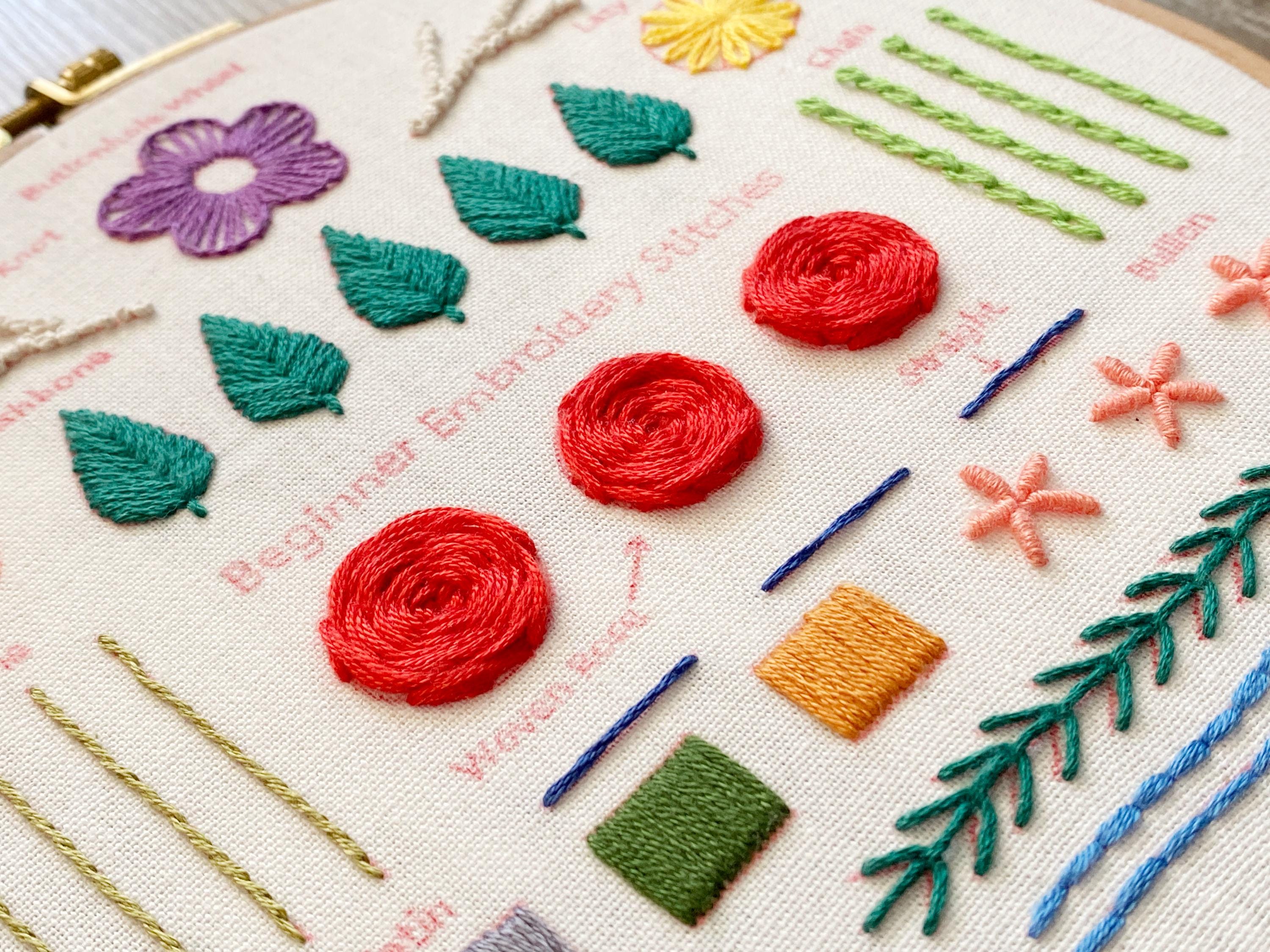 レインボー刺繍スターターキット：ステッチサンプラーパターン（初心者