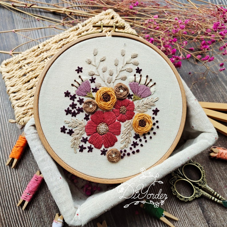 Embroidery kit-Handmade Embroidery Christmas gift Flower Embroidery-Embroidery Party gift Kids Crafts-Needlework Kit hoop art image 1