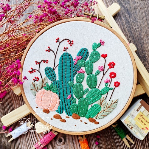 Cactus Embroidery Kit Birthday Giftwall Decoration Etsy