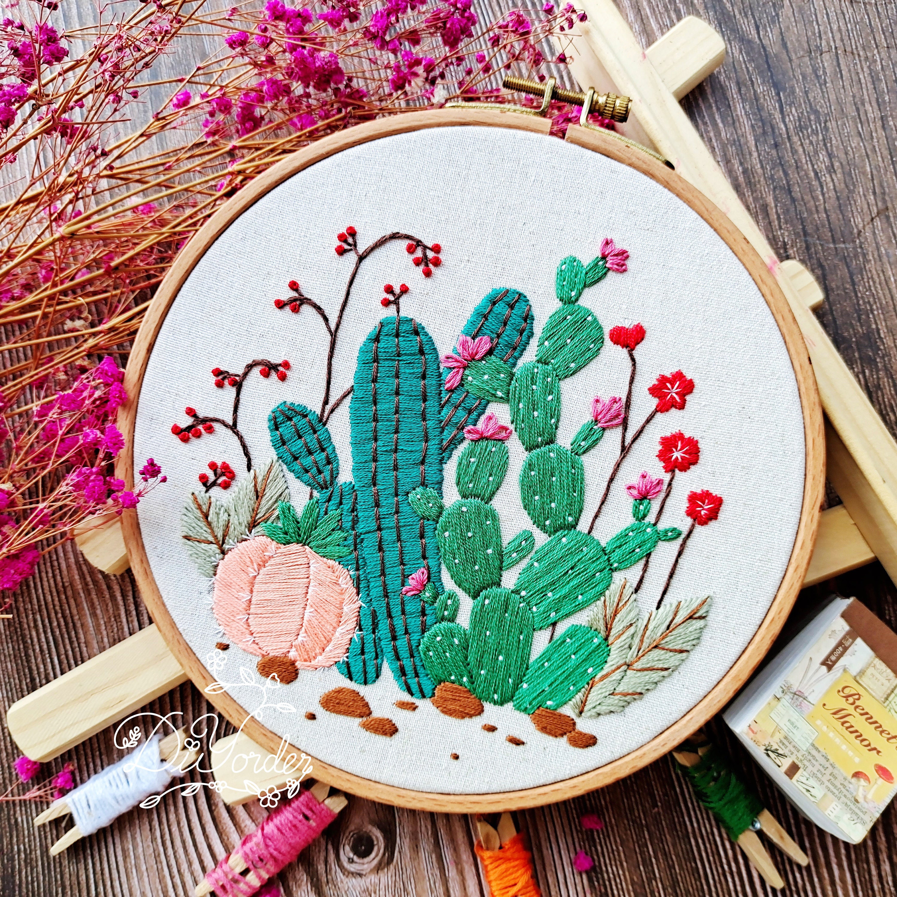 Buy Plant Embroidery Starter Kit With 20CM Embroidery Hoop Color Threads  Cross Stitch Set Cartoon Cactus Pattern Online - 360 Digitizing - Embroidery  Designs