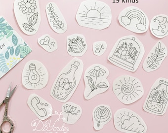 Cute Floral Hand Embroidery Pattern, Stick and Stitch Transfer