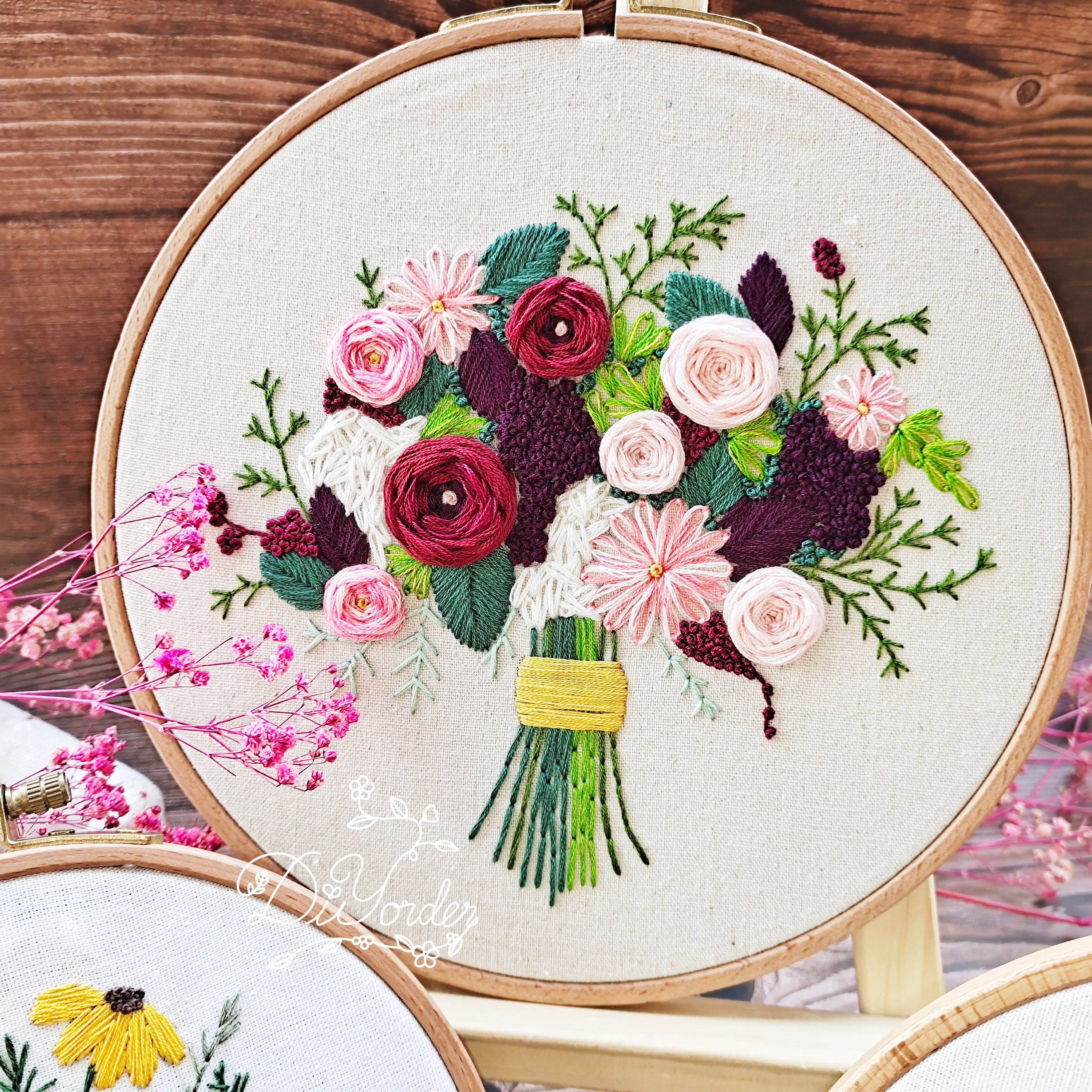 Embroidery Flower handmade Embroidery Birthday Gifts to Mum Flower