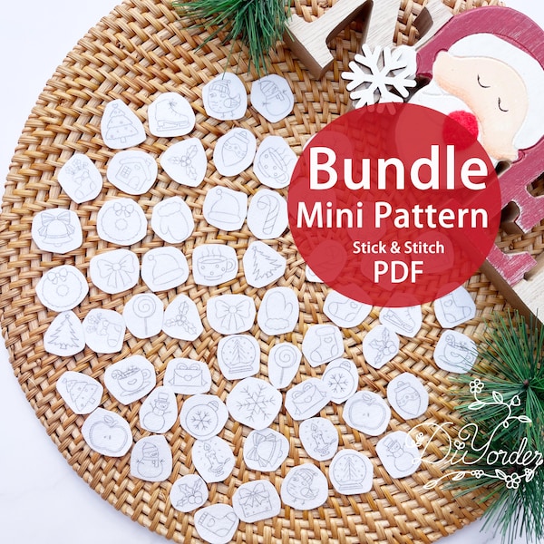 Mini Christmas Ornament Embroidery Pattern: Stick and Stitch Designs (PDF)