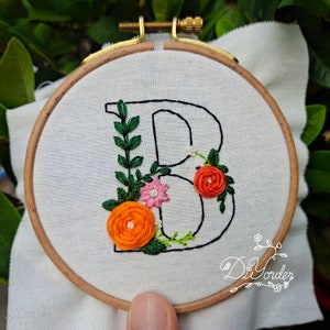 Kit de bordado de letras B- Diseño de bordado de letras con flores-Alfabeto floral Bordado Patrón PDF + Video Tutorial-Cumpleaños Regalo-hoopart