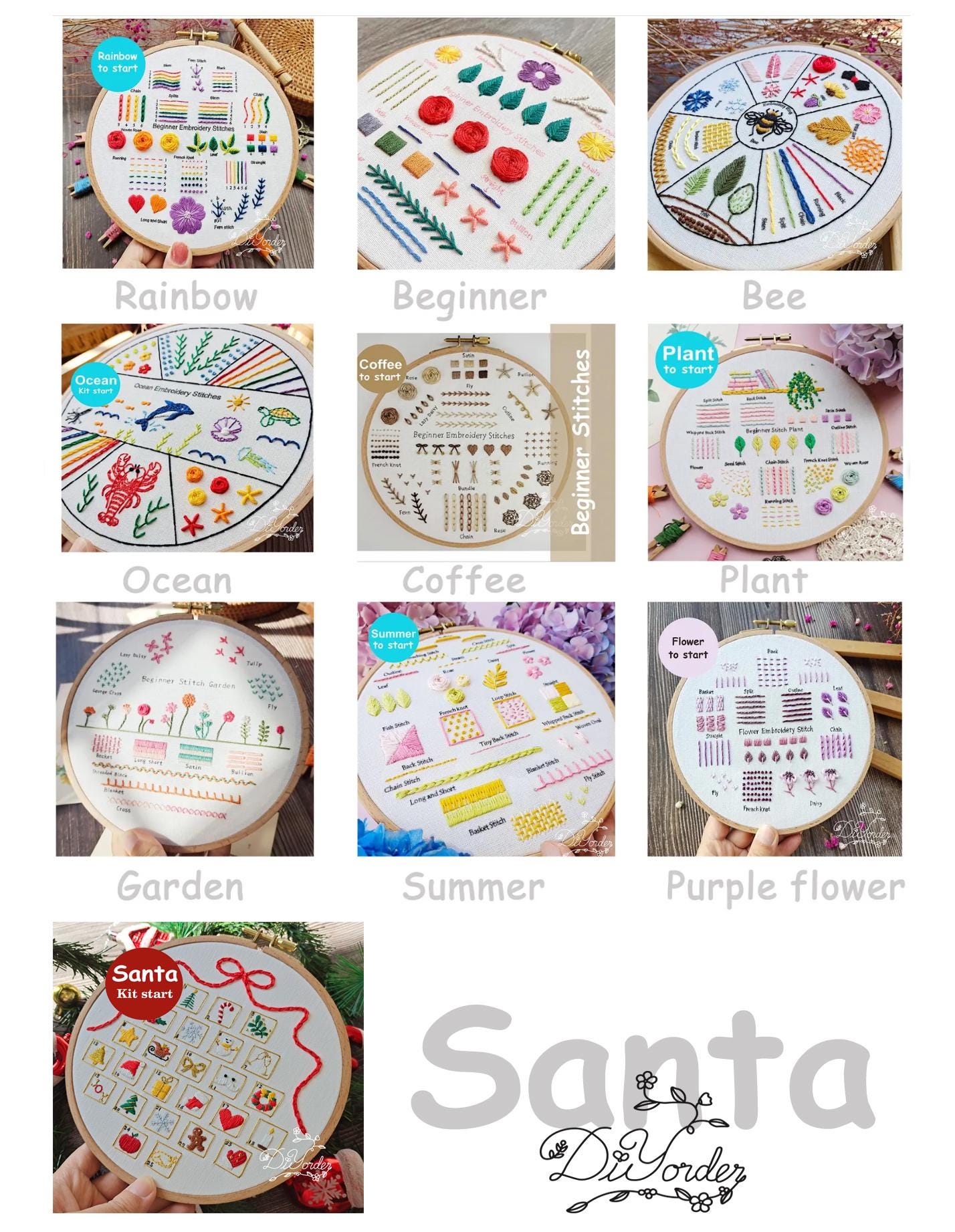 レインボー刺繍スターターキット：ステッチサンプラーパターン（初心者