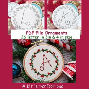 Alfabeto PDF Enfeites de Natal Personalizados, Enfeites de Árvore de Natal Iniciais Bordados Personalizados, Padrão de PDF de Bordado à Mão de Letras