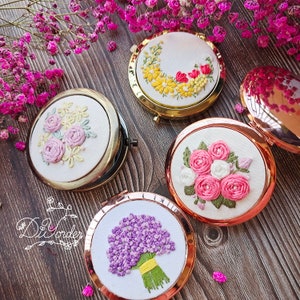 Mirror Embroidery Kit - Make up mirror kits -Bridesmaid Gifts- Hand Embroidery Kit-DIY Craft Kit-Party Birthday Gift-Needlework- Hoop Art