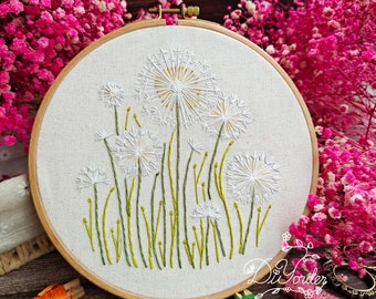 Cute Dandelion Flower Embroidery  Kit- Wedding Embroidery Kit- Flower Embroidery - Embroidery- Birthday Gift-Needlework-craft-gift to her