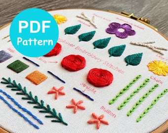 Beginner Embroidery Pattern: Basic Stitches Tutorial (PDF Download)