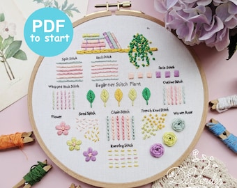 Plant Embroidery Pattern: Beginner Stitch Guide (PDF Download)