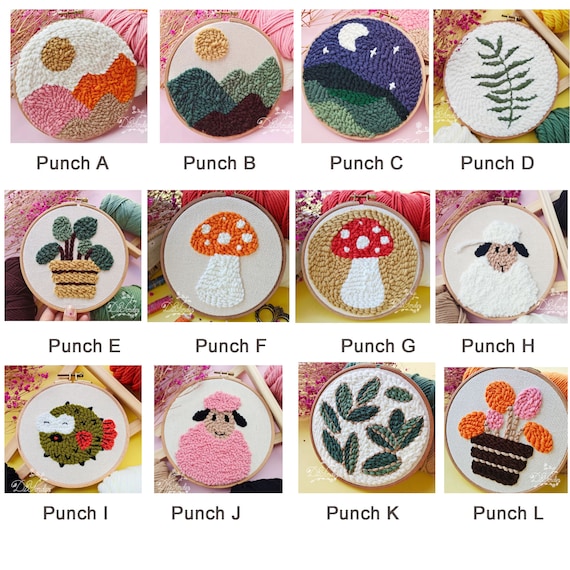 Happy Planner Happy Crafts DIY Punch-Needle Kit, Step-by-Step Punch-Needle Embroidery Kit with Preprinted Design, Stretched Canvas, Wool Yarn, and Pun