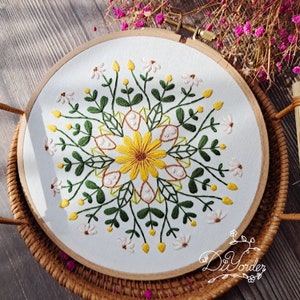 Mandala flower embroidery kit -Mandala flower Embroidery -Birthday Gift-craft-Floss-Mandala pattern-Mandala design pattern-Daisy Mandala