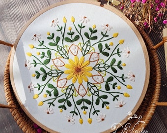 Kit de broderie fleur mandala -Broderie fleur mandala -Cadeau d'anniversaire-artisanat-fil dentaire-motif mandala-motif conception mandala-mandala marguerite