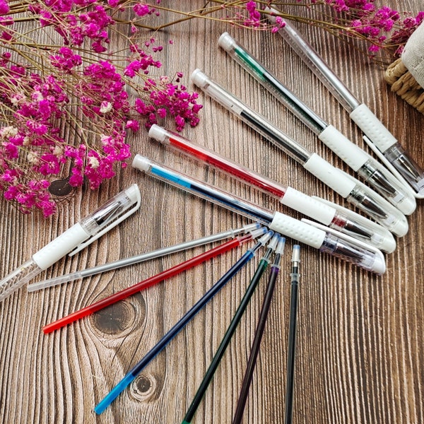 Lot de 6 stylos en tissu lavable à broder, marqueur à encre soluble dans l'eau, transfert de motif de broderie, stylo à encre disparaissant pour tissu.