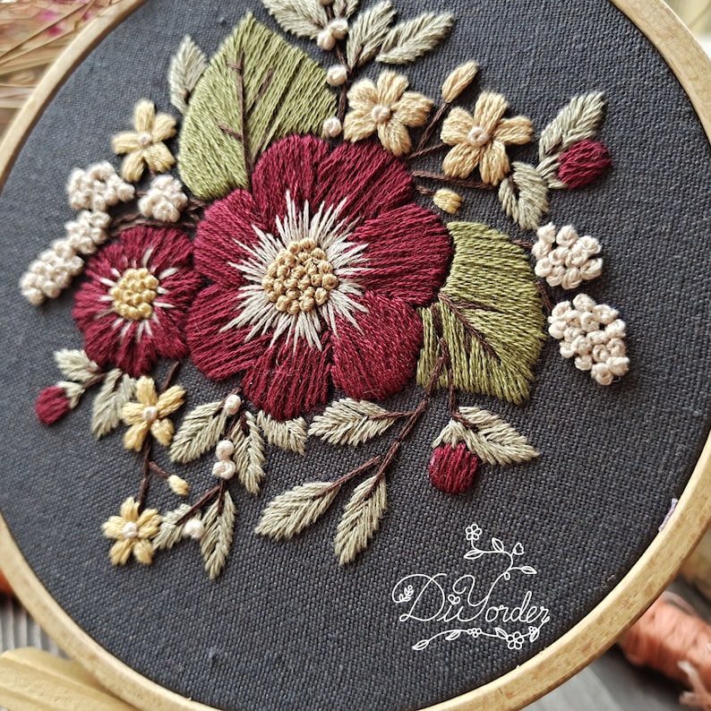 Red Flower embroidery kit-Handmade Embroidery-gift for her-Flower Embroidery Design-Needlepoint-DIY Craft Kit-Birthday Gift-Christmas Gift image 5