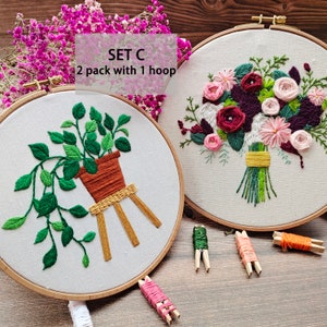 Flower Embroidery DIY Kit: Modern Floral Pattern, Pre-Print Fabric